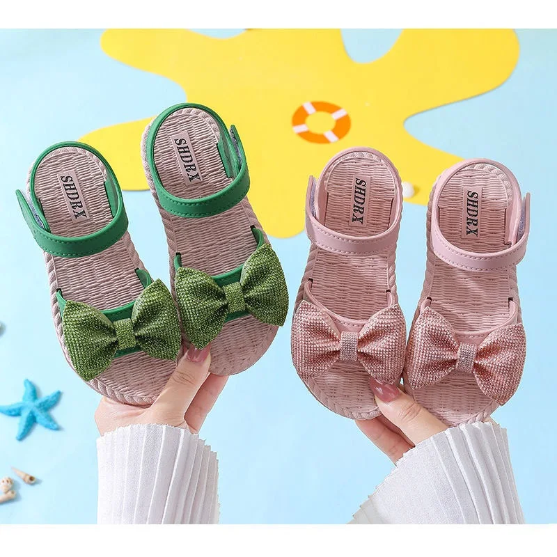 2022 Summer Kids Shoes Fashion Sweet Princess Children Sandals for Girls Toddler Baby Soft Breathable Hoolow Out Bow Shoes 24-35