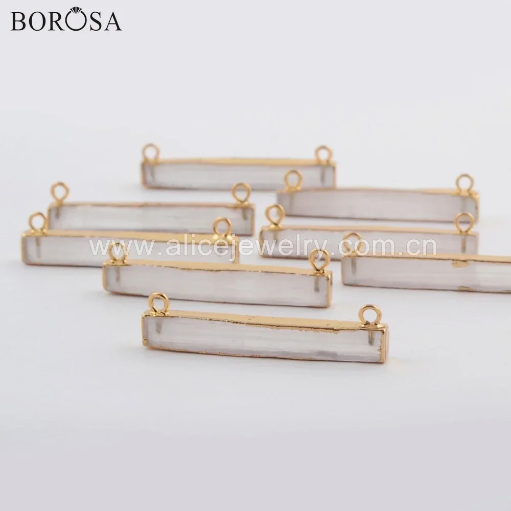 5Pcs Rectangle Shape Transparent Selenite Stone Connector for Necklace Wholesale Pendants Beads Jewelry Accessories