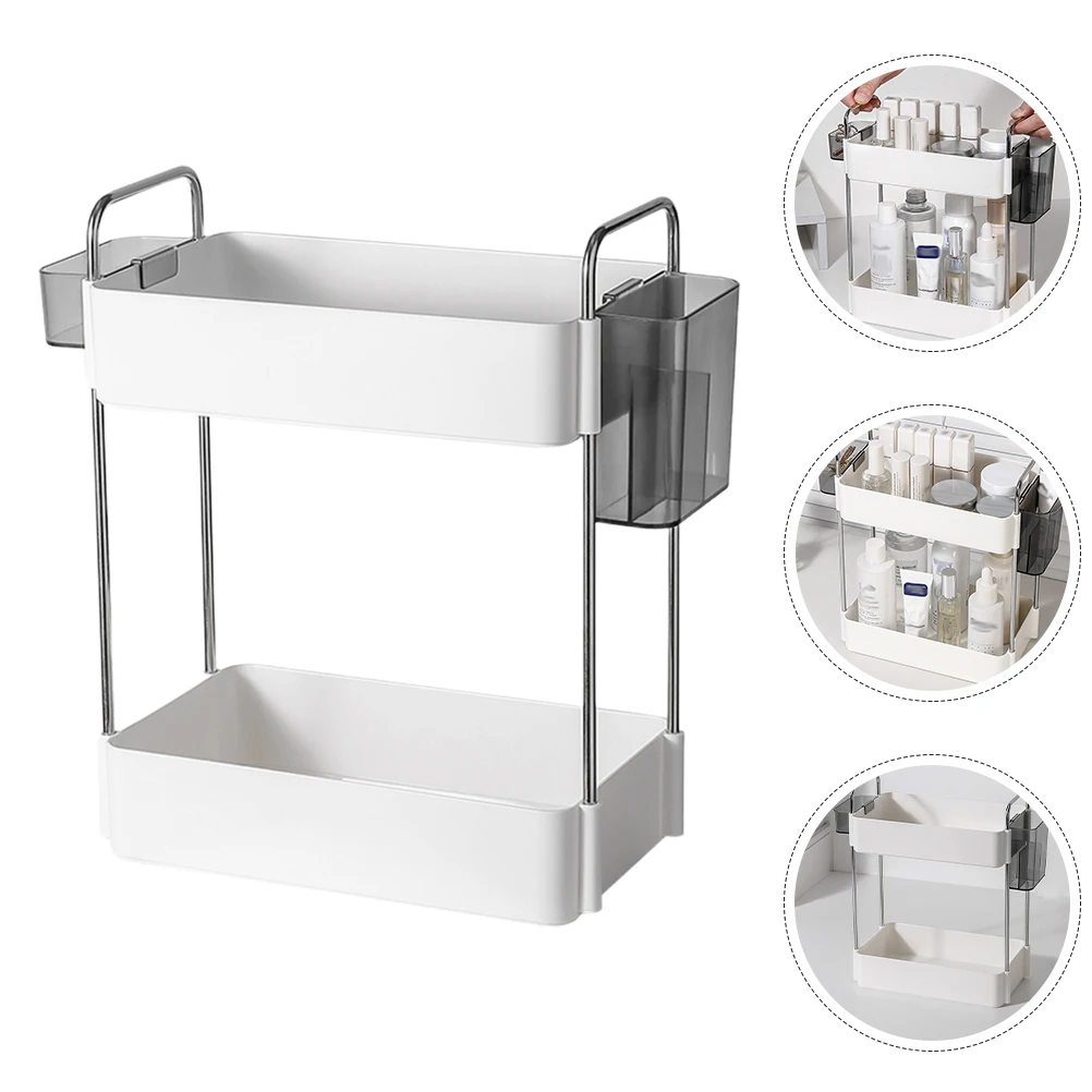 

1pc Sturdy 2 Tier Corner Shelf For Bathroom Kitchen Bedroom Double Layer Design Drainage Desktop Toiletry Organizer Countertop