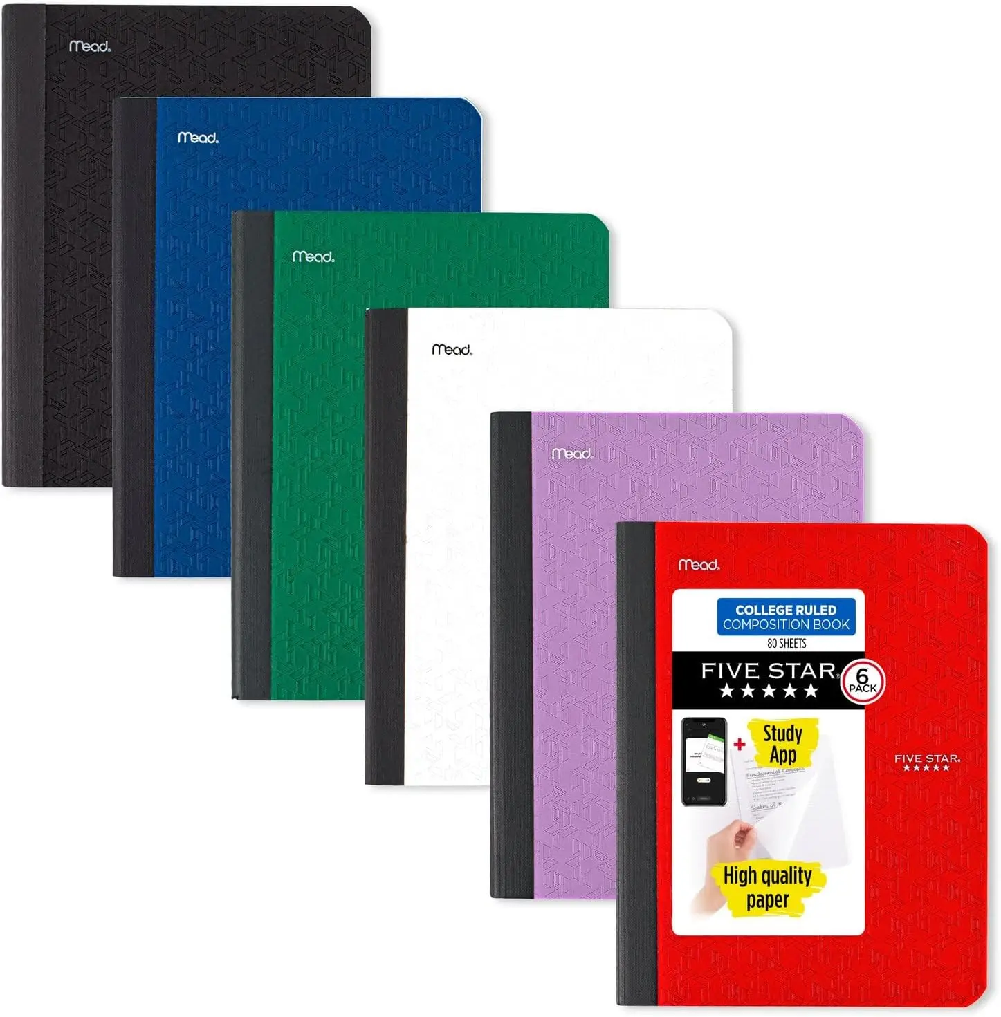 

Набор из 6 тетрадей для колледжа в линейку, по 80 листов, 9,75x7,5 дюймов, разные цвета