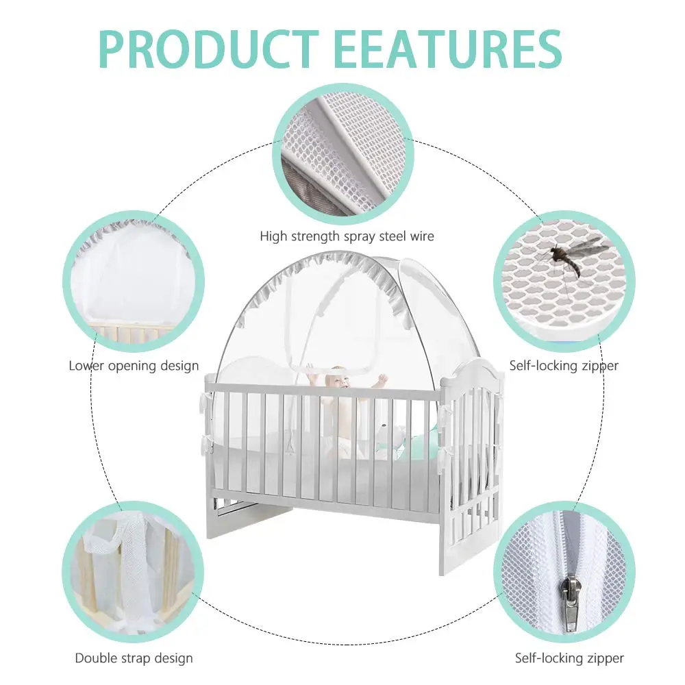 Hot Sale Draagbare Baby Wieg Net Tent Met Safety Mesh Cover Gebreide Stof Peuter Beddengoed Voor Zomer Muskietennetten Gevuld