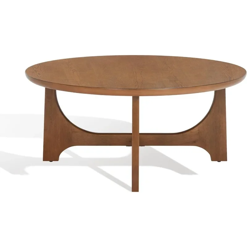 Table basse ronde contemporaine en chêne moyen, fabriquée à partir d'un mélange de bois durable avec une finition en chêne moyen