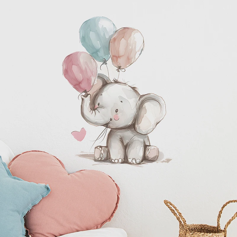الكرتون لطيف الفيل الصغير بالون الجدار ملصق للأطفال غرفة نوم ديكور خلفية المنزل ملصقات جدار الشارات 40x60 سنتيمتر #2