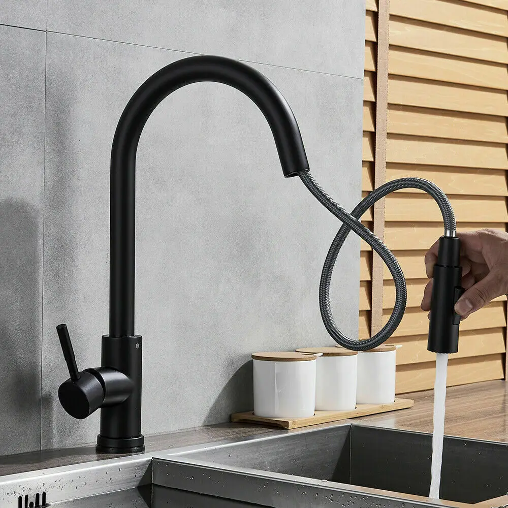 Kitchen Faucets Single Handle Pull Out Stainless steel Kitchen Tap Single Hole Handle Swivel 360 Degree Water Mixer Tap