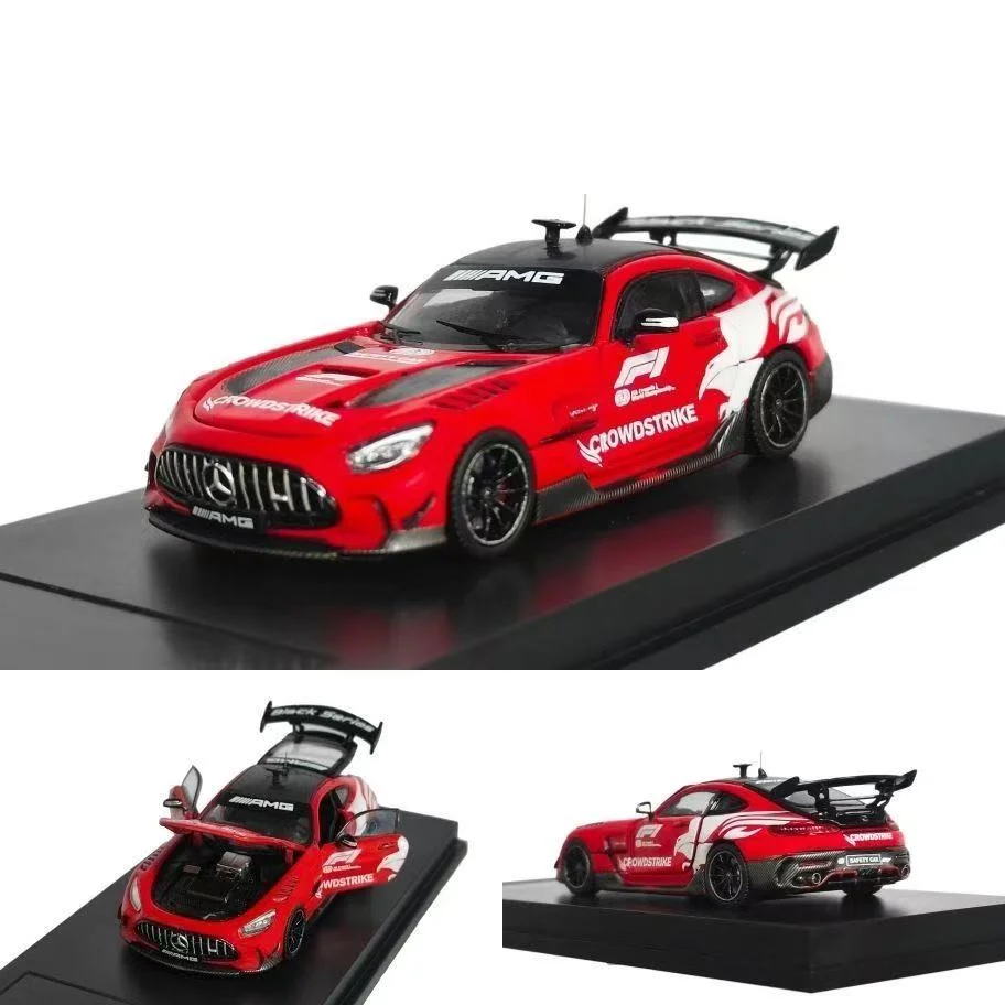 

Коллекционная модель автомобиля MJ Model 1/64 AMGGT Black Series с полностью открывающимися элементами, винтажная модель из литого металла с витриной для демонстрации.