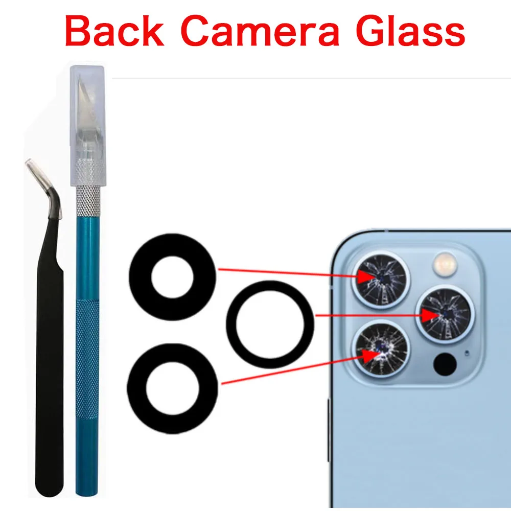 Back Camera Glass For iPhone 11 12 13 Mini Pro Max Rear Camera Lens Cover With 3m Adhesive Repair Tool Kit Replacement Parts