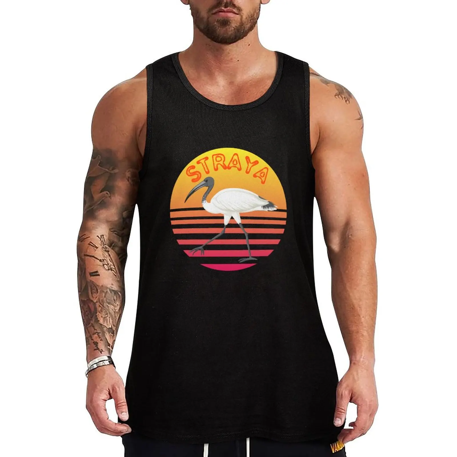 

Straya - Bin Chicken with a sunset Tank Top Men's singlets mens gym clothes Male clothes