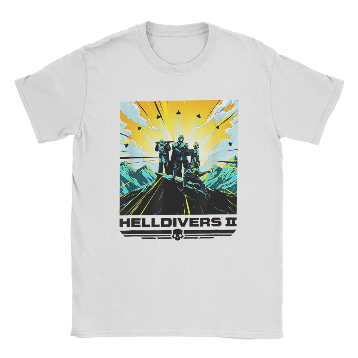 Novelty Helldivers Video Game Poster T-Shirts for Men Crew Neck Pure Cotton T Shirts Malevelon Veteran Grunge Short Sleeve Tees