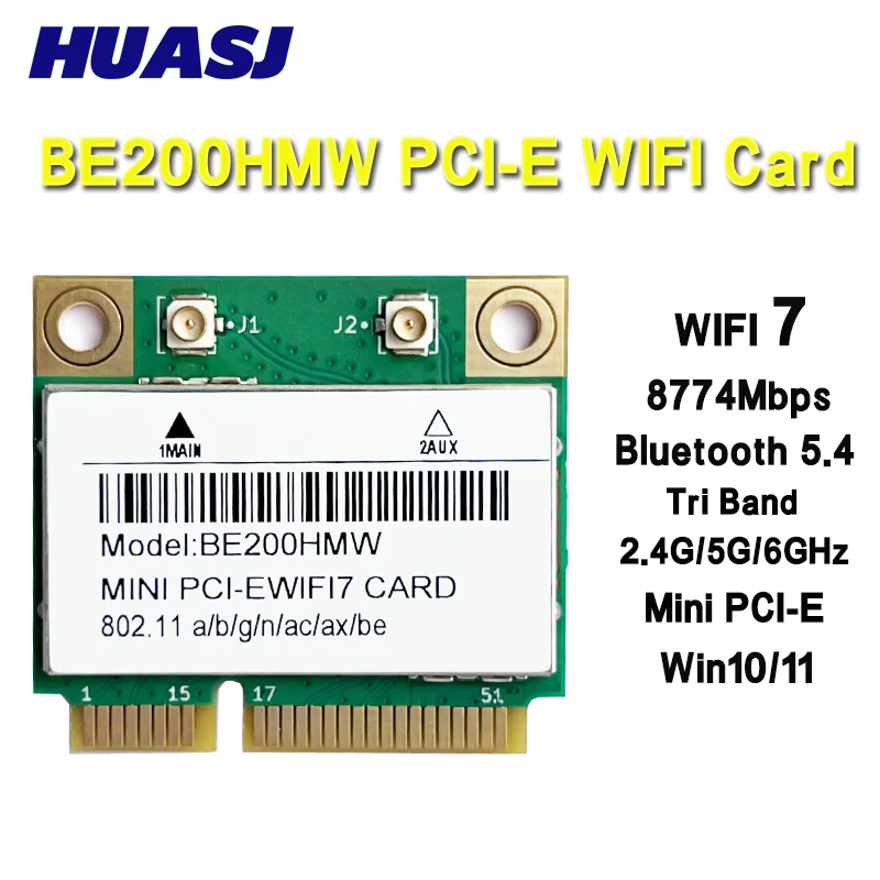 WiFi 7 Mini PCI-E WiFi Card BE200 BE200HMW 8774Mbps 2.4G/5G/6Ghz For Bluetooth 5.4 802.11BE Wireless Network Adapter For Laptop