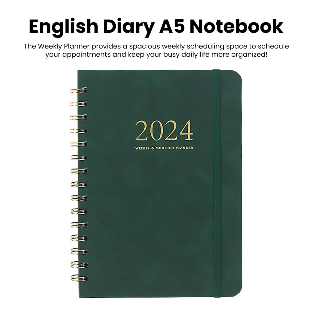 Cuaderno de Agenda 2024, planificador semanal, regalo A5, diario con escritura suave, páginas Premium gruesas, encuadernado con anillo de bobina