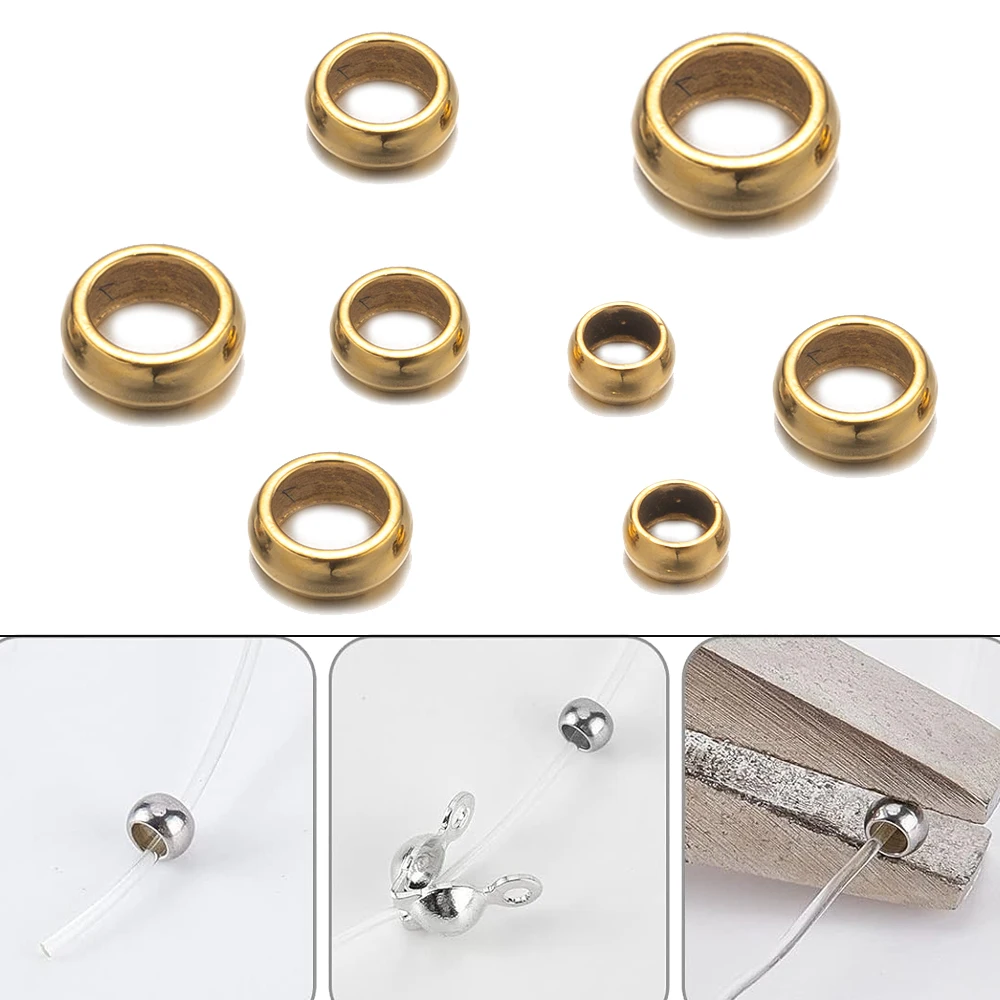 100pcs 1.5/2/2.5/3/4mm Gold Stainless Steel Round Crimp Tiny Spacer Bead for DIY Bracelet Necklace Jewelry Craft Making Supplies