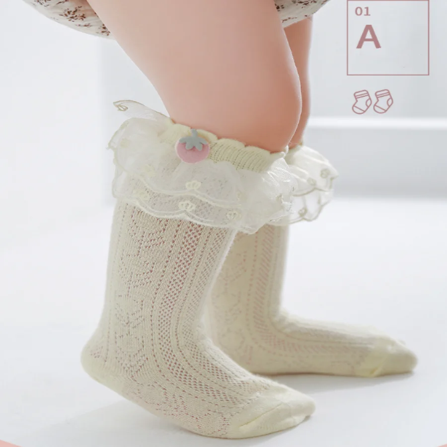

1 Pair of Baby Lace Stockings with Wrinkles and Edges - Comfortable Breathable Cute and Breathable Princess Flounce Socks