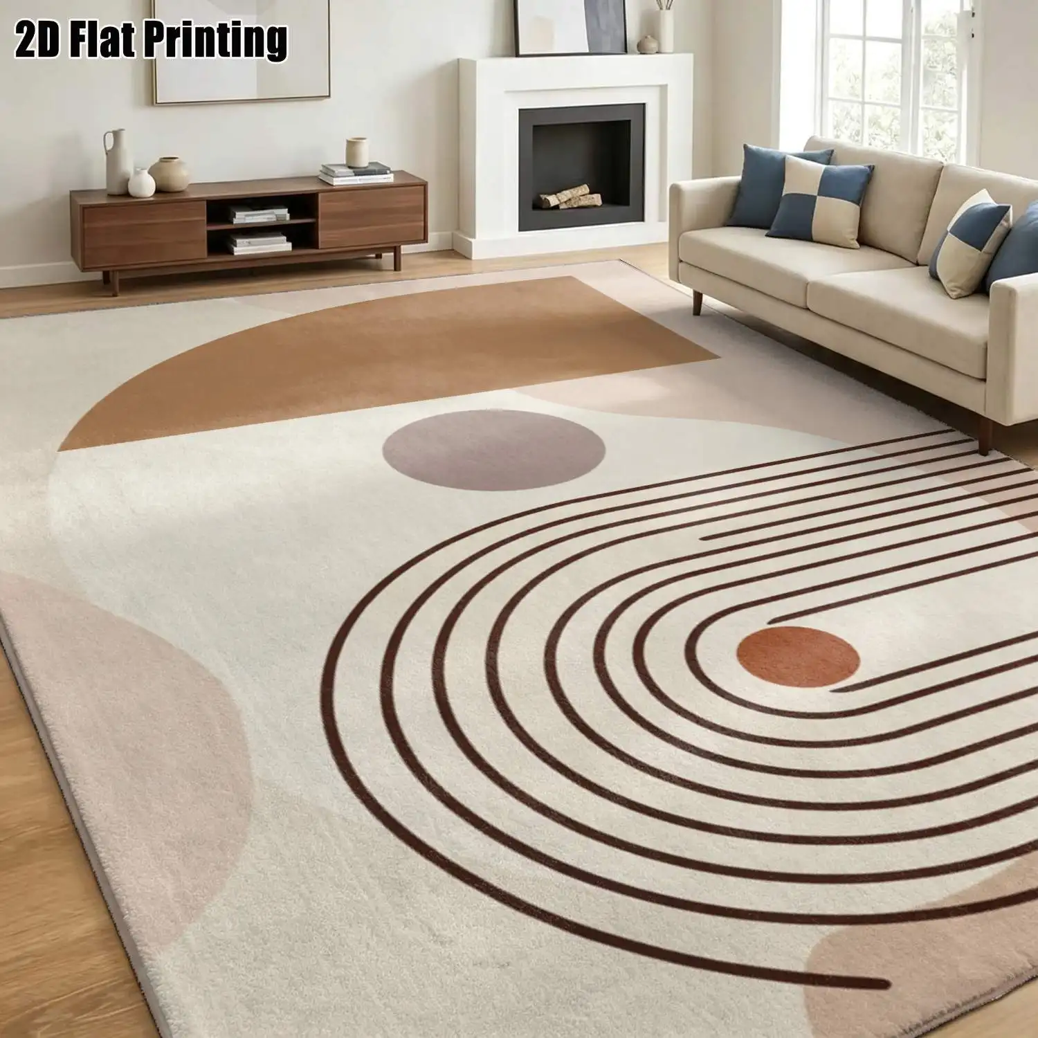 1Pc 2D Printed Morandi Geometric Line Carpet, Modern Simple Home Decor Rug, Multi-Size, Machine Washable, Suitable for Multiple Scenes