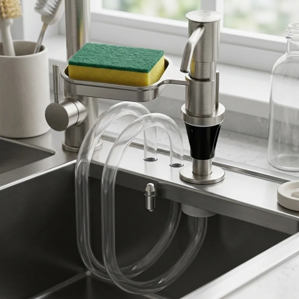 Refillable Soap Dispenser with Brushed Nickel Finish Stainless Steel Components and 24.5cm Installation Height