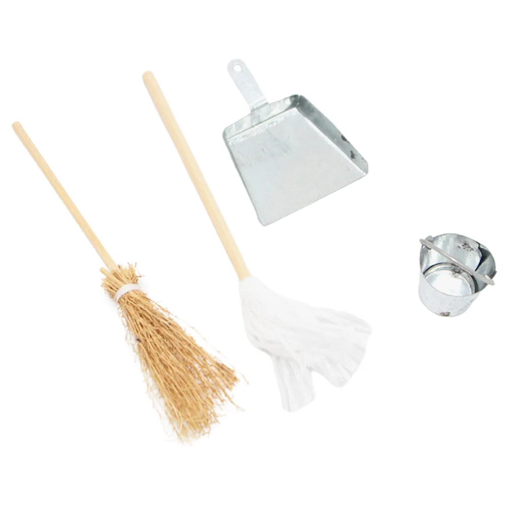 1 Set Dolls House Cleaning Kit Dollhouse Mop Dustpan Mini Bucket Broom Cleaning Tools Dolls Cleaning Kit