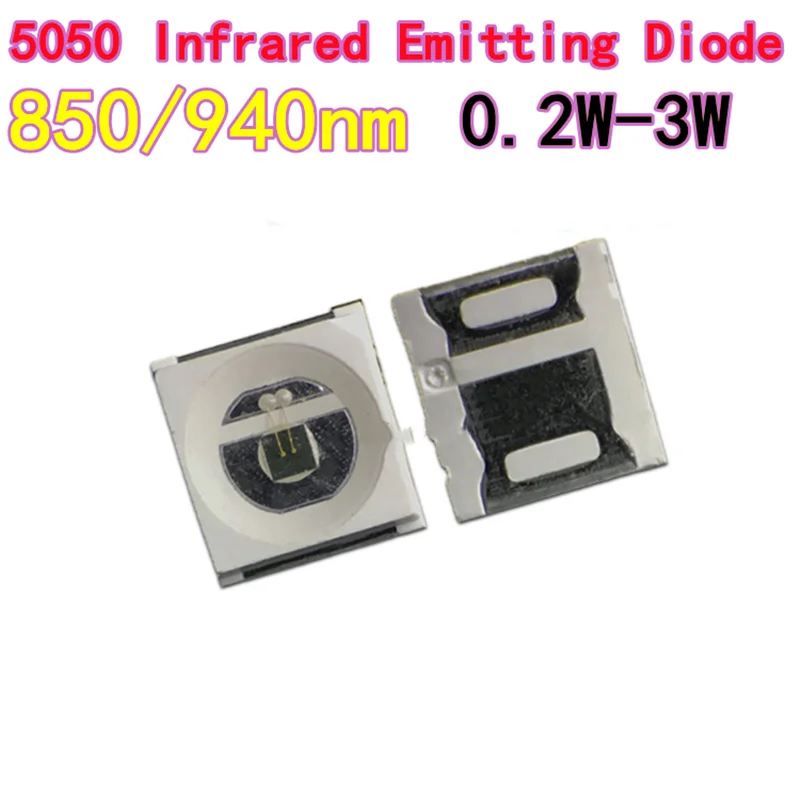 10/20/100PCS 5050 Infrared Emitting Diode (IR LED), SMD; 850/940nm, for Remote Control & Camera; 0.2W-3W