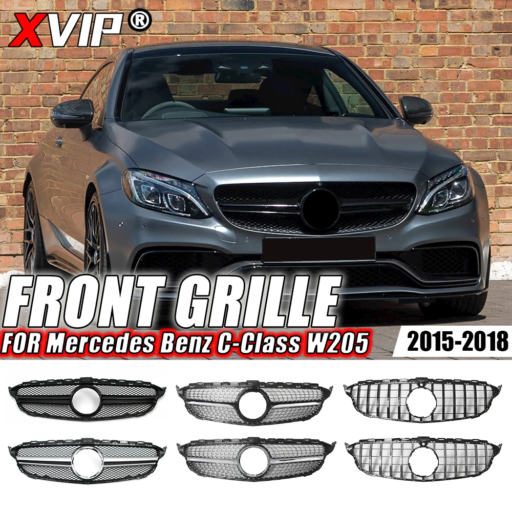 

XVIP GTR Style Front Racing Grille For Mercedes Benz C-Class W205 2015-2018 C180 C200 C300 Chrome Diamonds Style Bumper Grilles