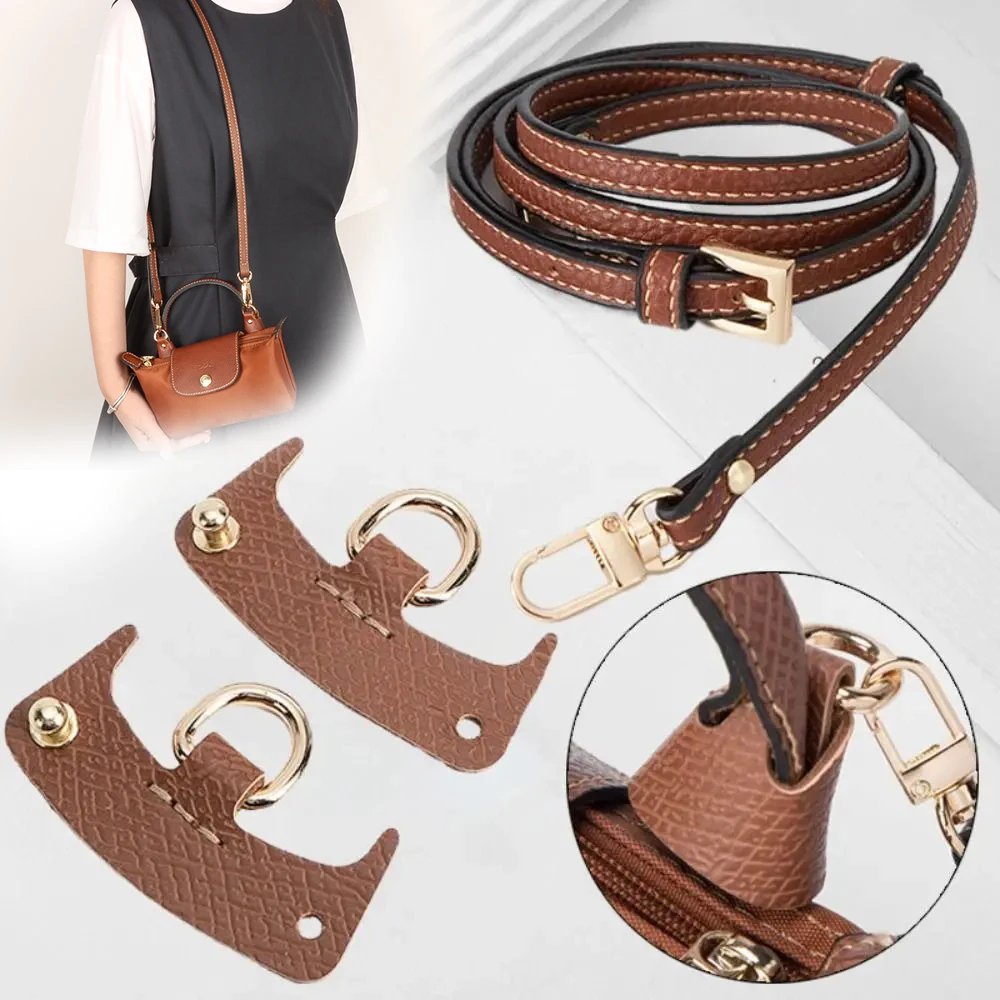 Punch-free Genuine Leather Shoulder Strap for Longchamp mini Bag Straps Crossbody Conversion Hang Buckle Bag Accessories