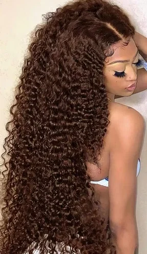 Chocolate Brown Curly Lace Front Human Hair Wigs 13x6 Brazilian Deep Wave Transparent HD Lace Frontal Wig  Bleached Wigs