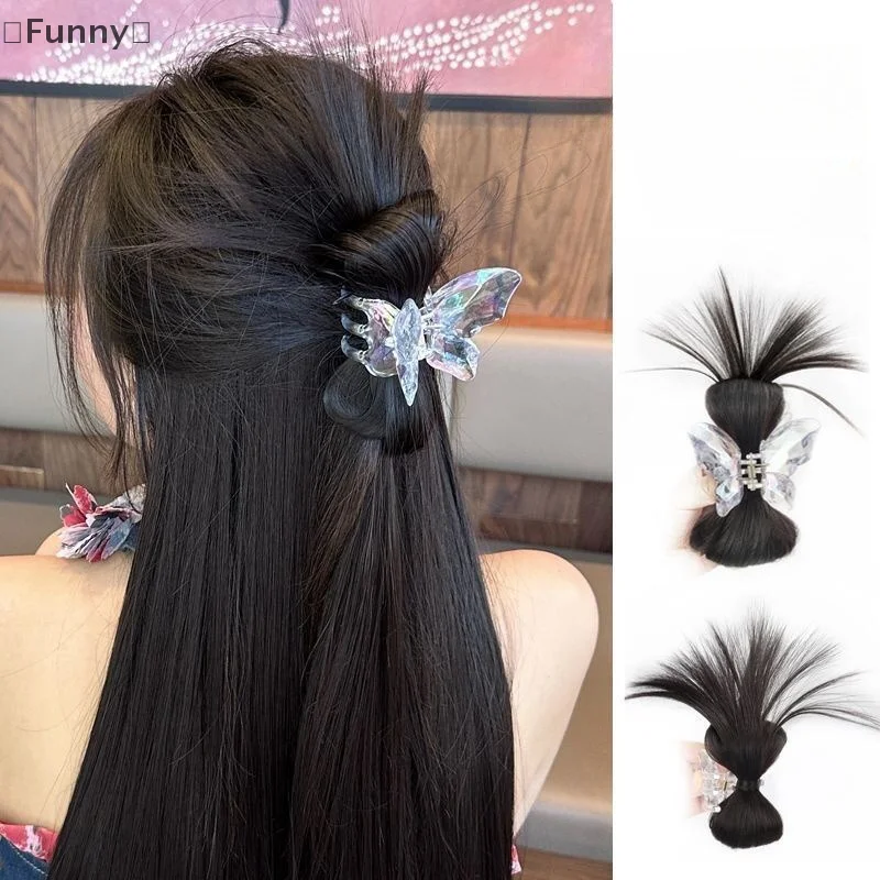 Women Half-tie Hair Claw Butterfly Feather Shuttlecock Head Lazy Crab Clip Wig Catch Clip High Ponytail Hair Accessories