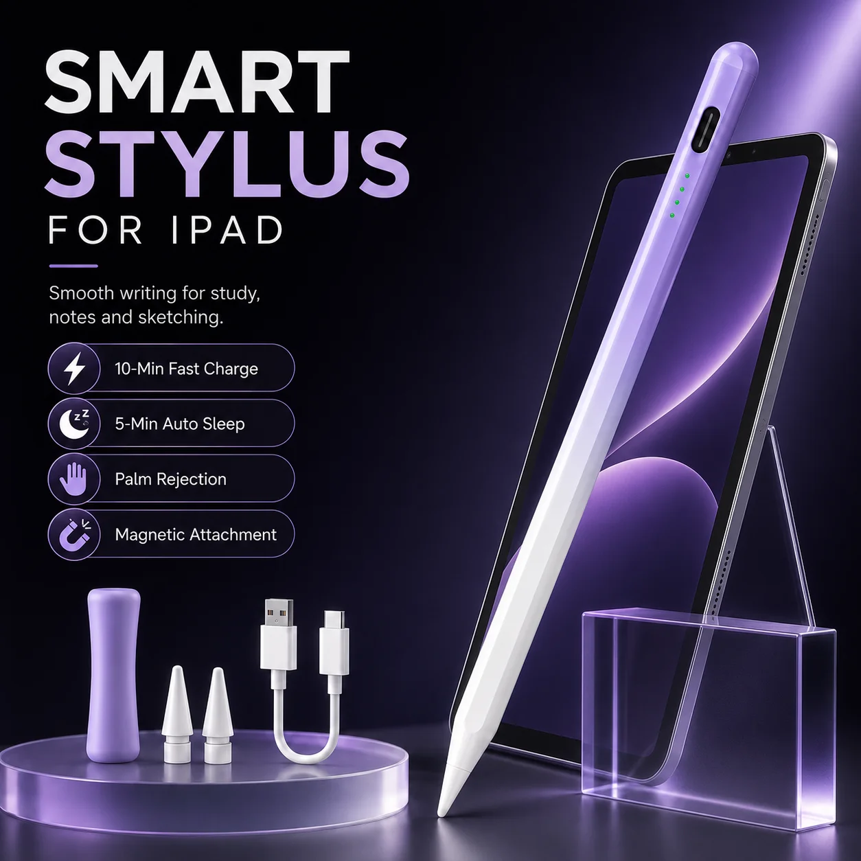Gradient Magnetic Smart Stylus USB-C Fast Charge Palm Rejection Tilt Sensitive Auto Sleep Drawing Pencil For iPad Note Sketching