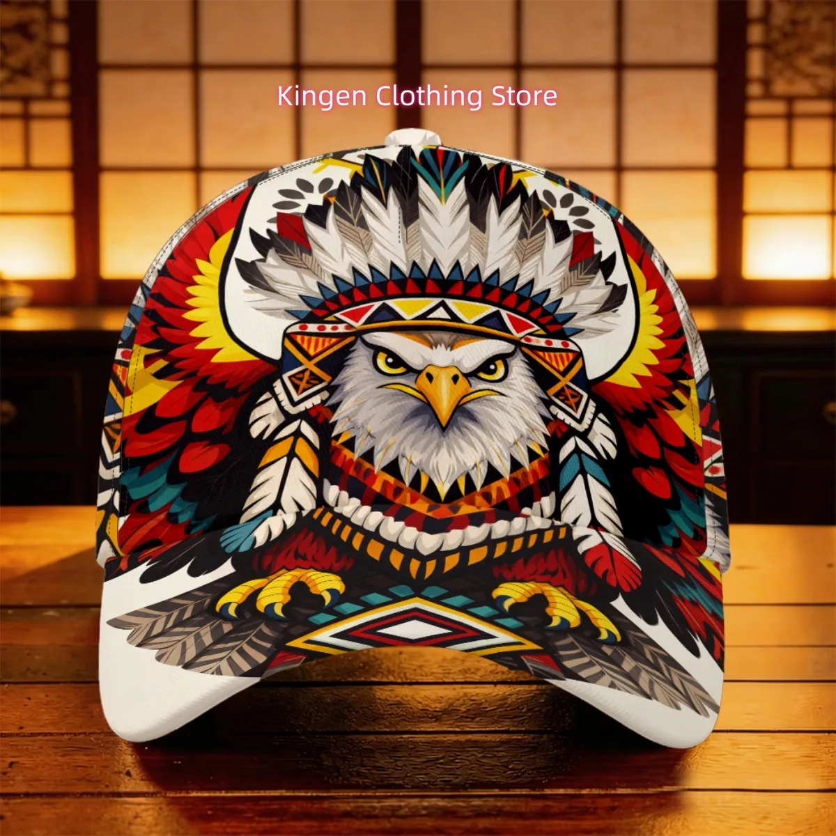 1pc Local Eagle Chief Feathered Baseball Cap Full Print Pattern Sports Cap 2D Printed Christmas Gift Curved Brim Cap Cab Driver