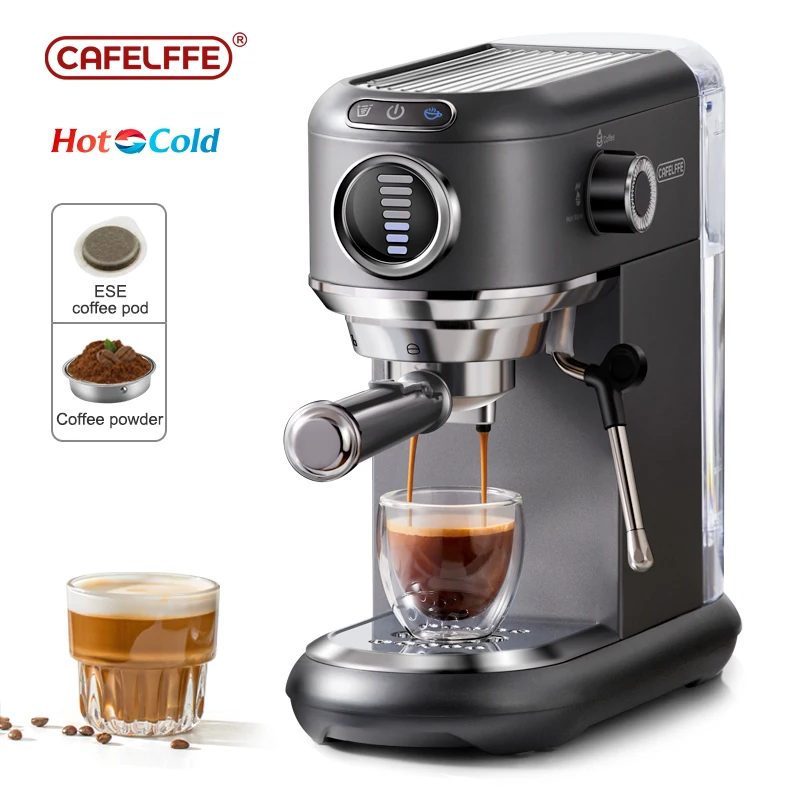 Cafelffe Cappuccino Espresso Machine Inox Semi Automatic Coffee Maker ESE POD&Powder Stainless Steel steam Hot /Cold cafetera