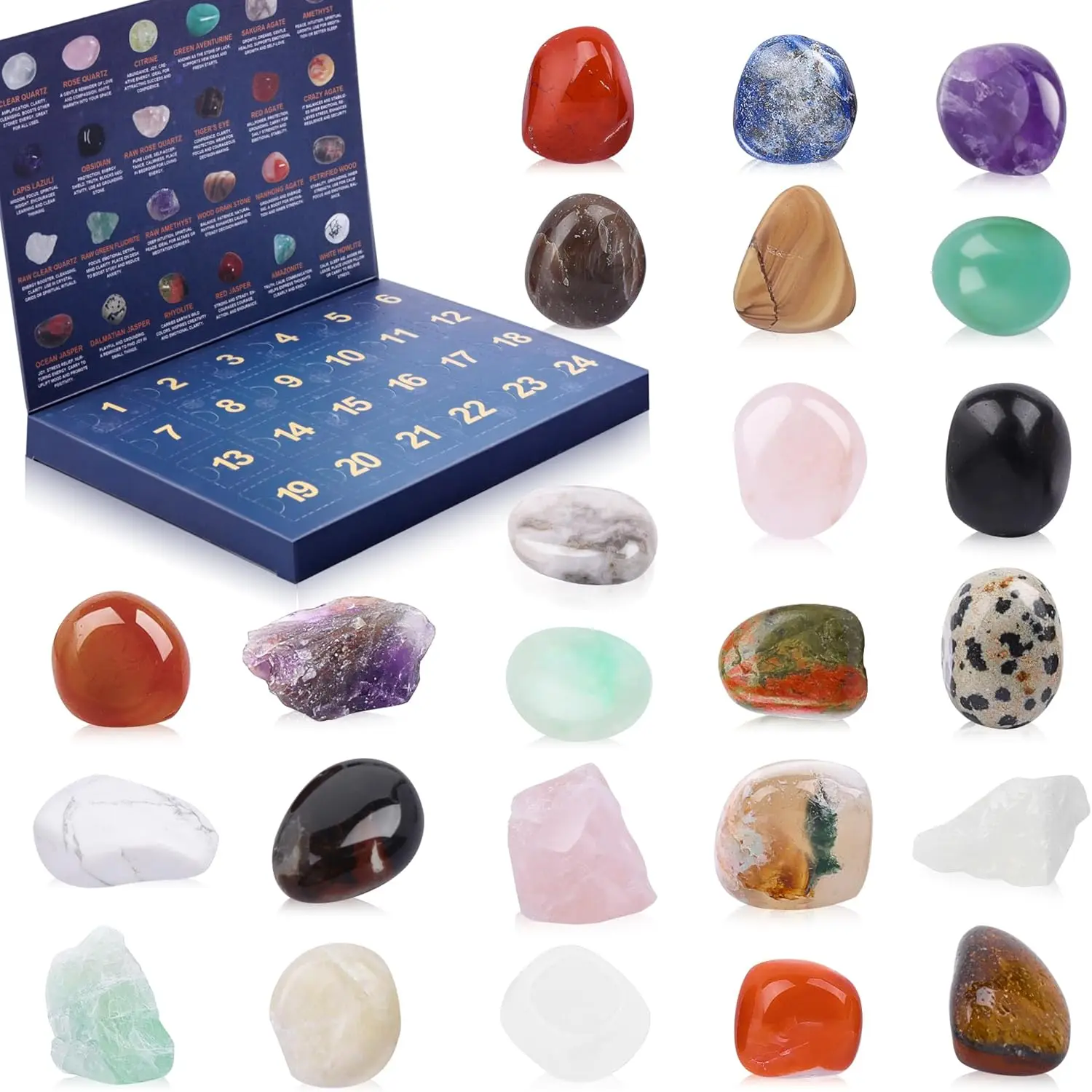

Crystal Advent Calendar for Kids, 24 Natural Healing Stones Advent Calendar with Gemstone Rock Minerals Christmas Countdown Gift