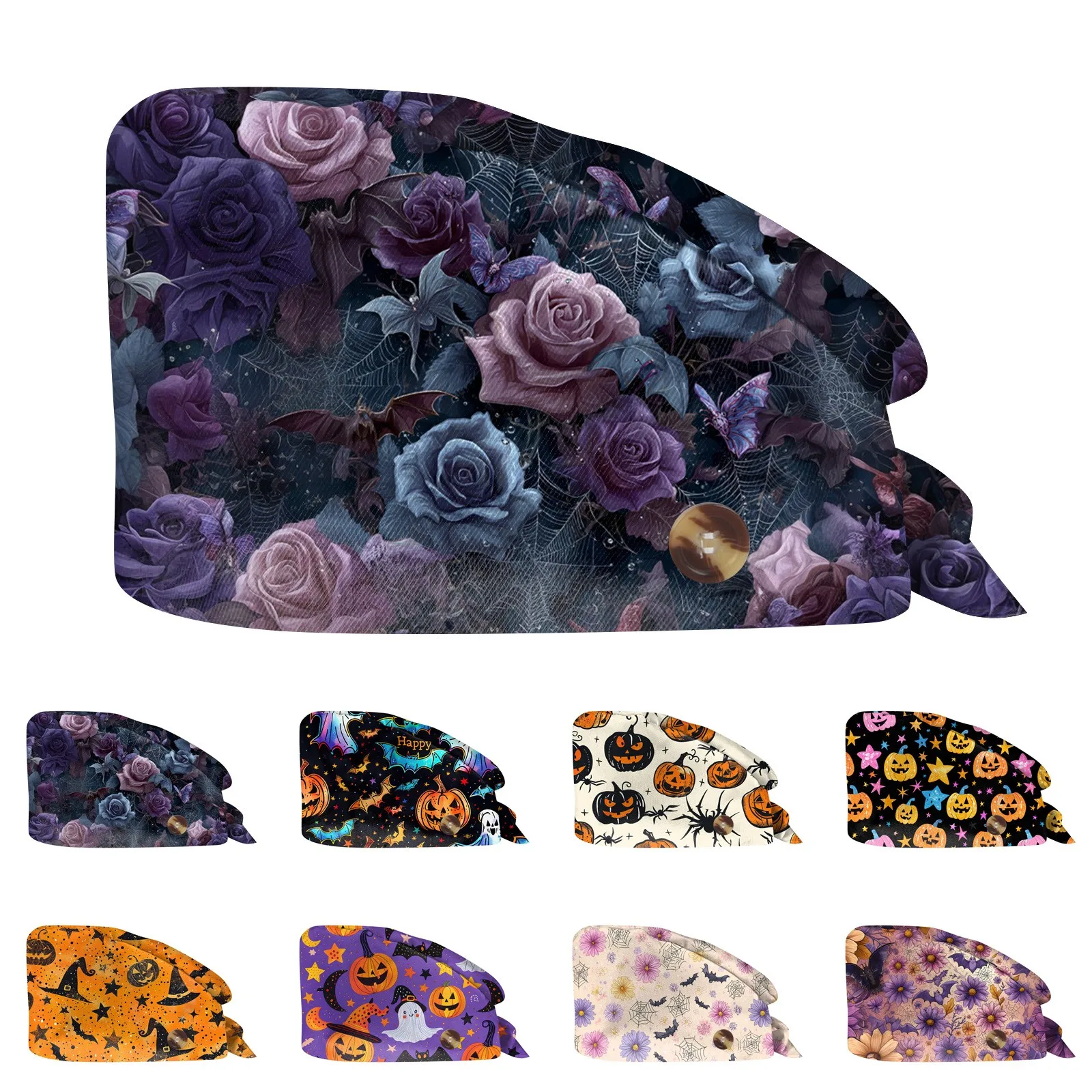 หมวกสครับแบบนุ่มสำหรับทุกเพศ ลายฮาโลวีน สำหรับผู้หญิง หมวกผ่าตัด หมวกห้องผ่าตัด อุปกรณ์พยาบาล