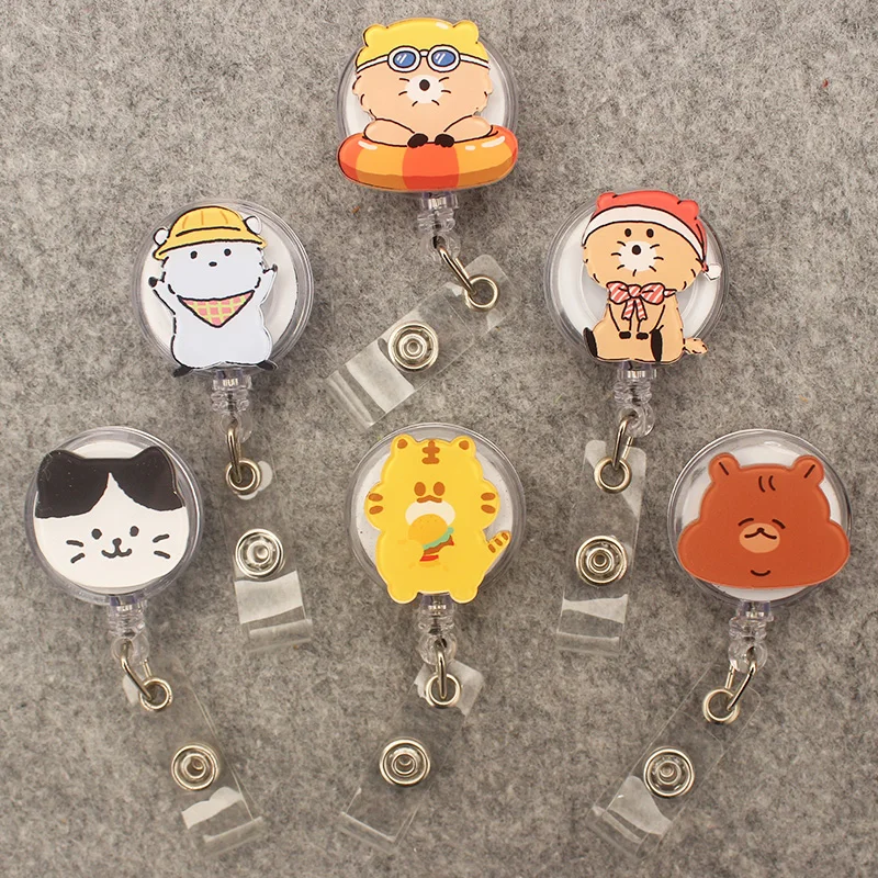 Cute Linear Animal Style Retractable Card Holder Badge Reel Nurse Exhibition Enfermera Girl And Boy Name Card