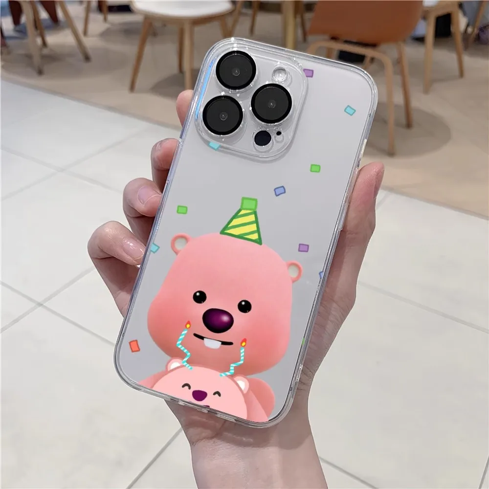 Korea cartoon l-loopy pink cute Phone Case For iPhone 11 12 Mini 13 14 15 Pro XS Max X 8 Plus SE XR Transparent Shell