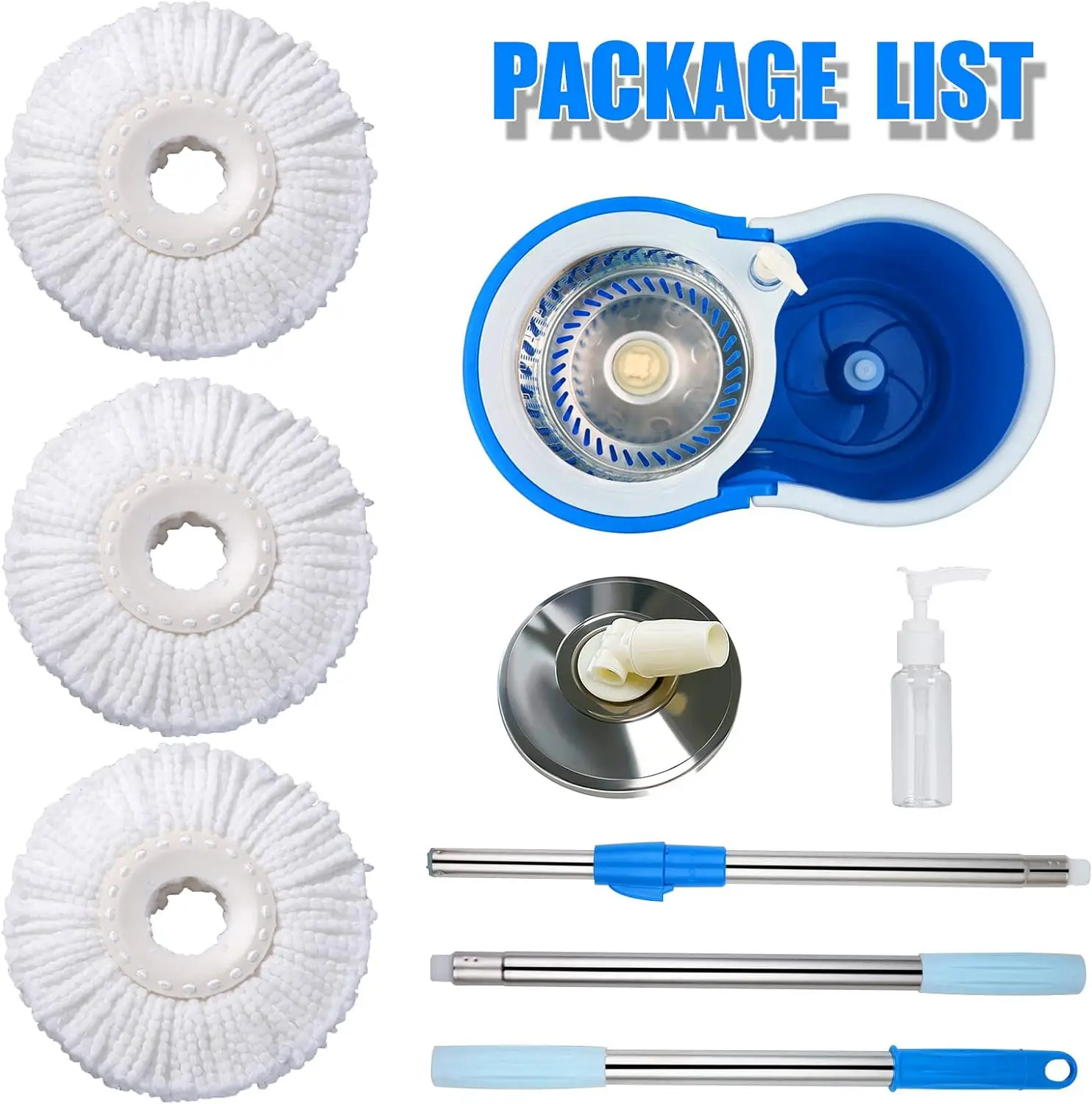 نظام دلو ممسحة دوارة مع مجموعة أدوات تنظيف الأرضيات المنزلية السحرية، 360 درجة °   مماسح بمقبض دوار قابلة للتمديد