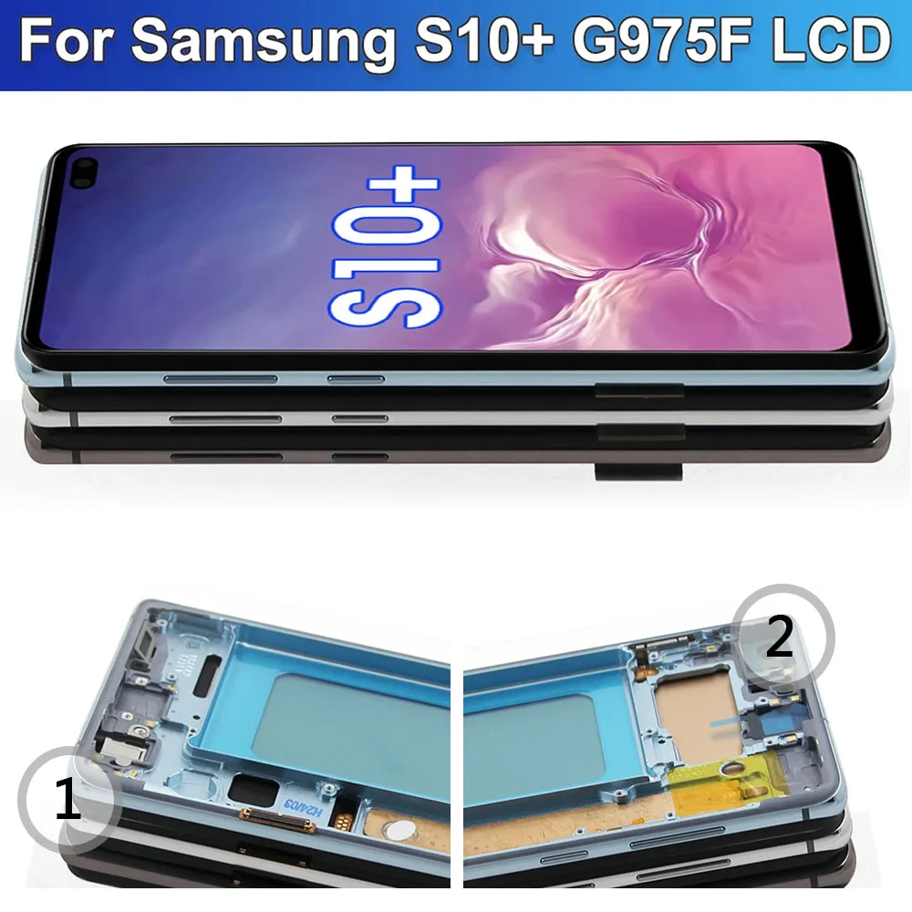 TFT S10+ Screen Replacement, for Samsung Galaxy S10 Plus G975F Lcd Display with Frame Digital Touch Screen for Samsung S10 G973F