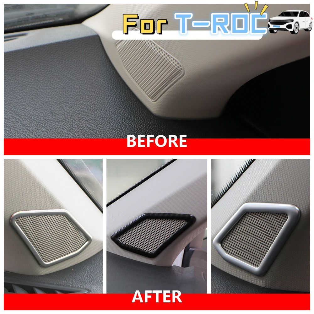 2Pcs ABS/Steel for Volkswagen VW T-Roc TROC 2018 - 2023 Car Front Window Audio A Pillar Speaker Circle Cover Trim Stickers