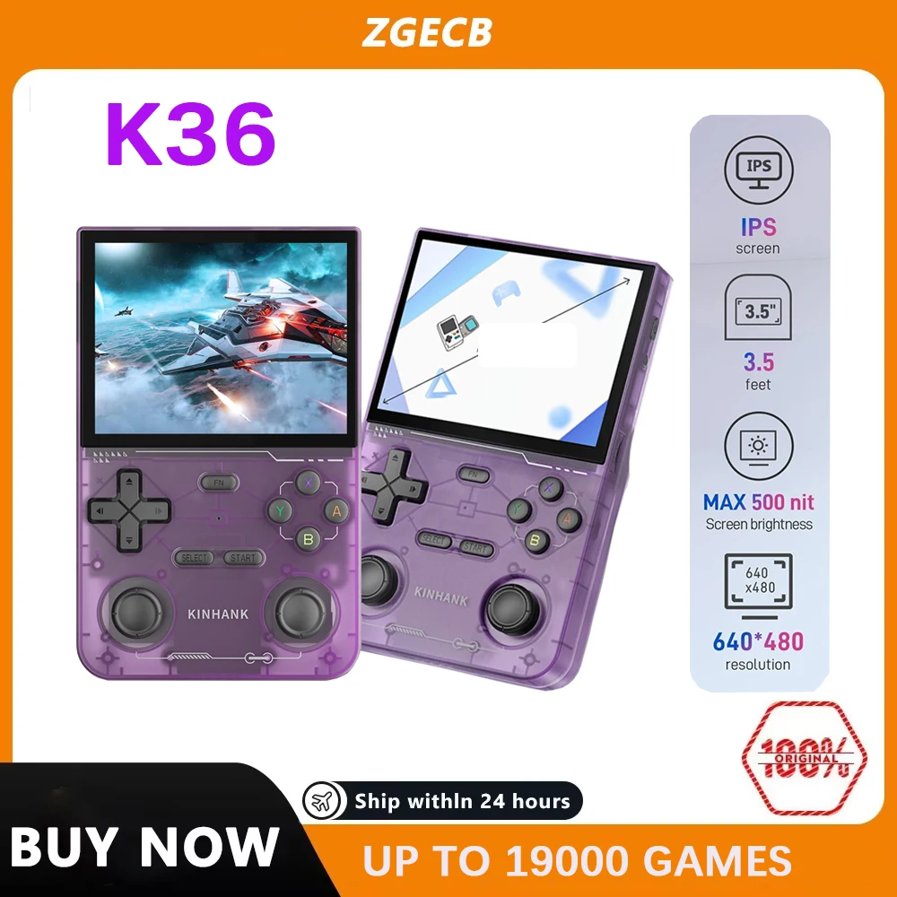 New K36 Retro Handheld Video Game Console 500nit 3.5 Inch IPS Screen 19000 Games Emulator for PS1/PSP/DC/N64/SS Gifts