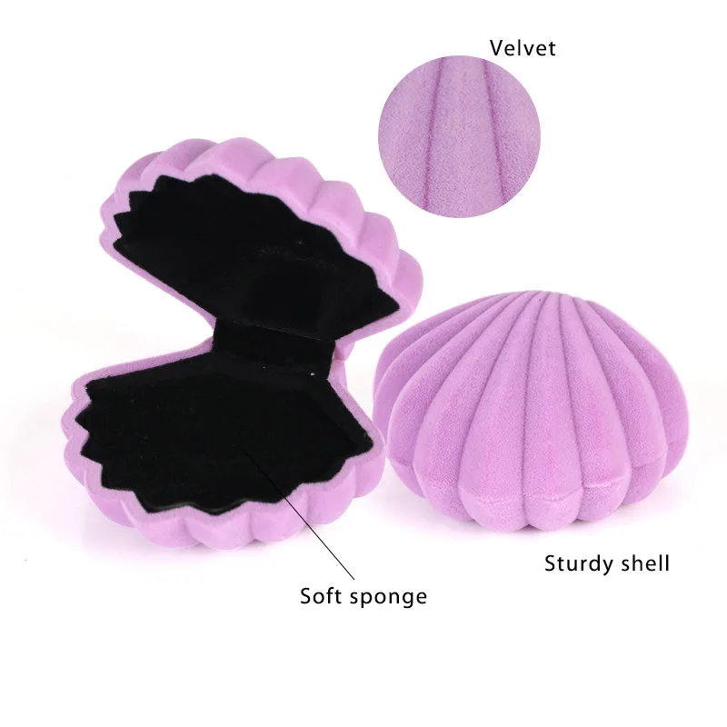 Scallop Shell Shape Velvet Jewelry Box Wedding Ring Box Organizer Storage Packaging Case Necklace Holder Earring Gift Box