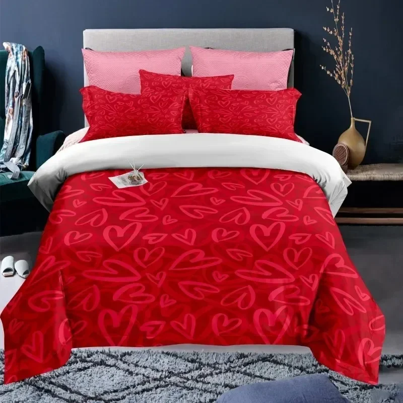 3D Print Valentine's Day Duvet Cover Set I Love You Pattern King Size Couple Polyester Bedding Set Happy Romantic Quilt Cover