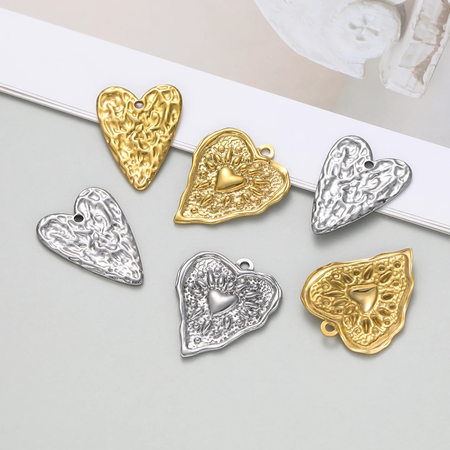 2Pcs/Pack 2 Styles 304 Stainless Steel Heart Shape Charms Pendants for DIY Bracelet Necklace Jewelry Making Accessories image 4