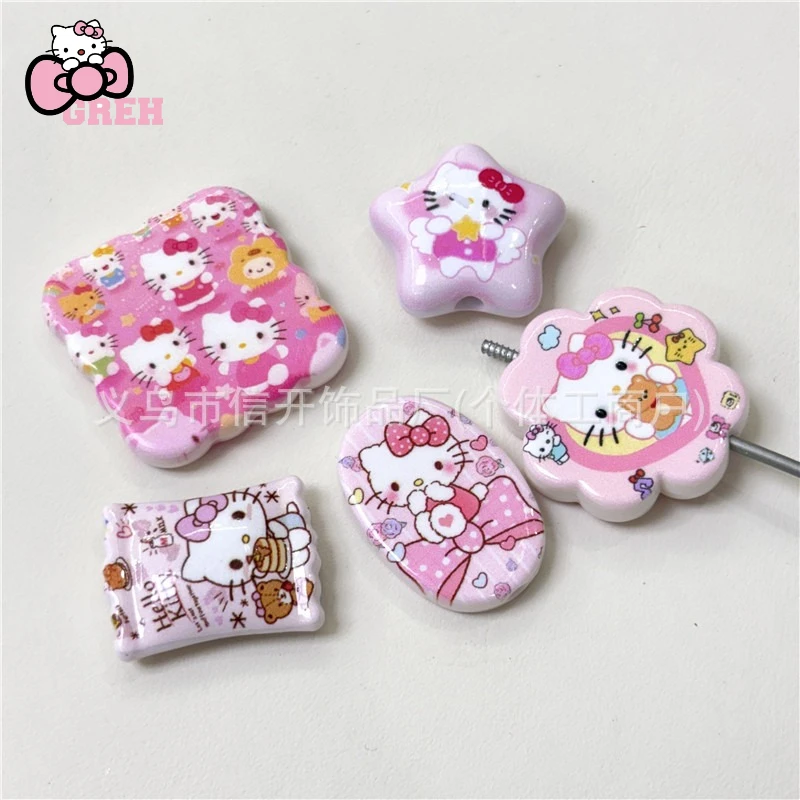 

Cartoon Anime Sanrio cute Hello Kitty Printed Beads Handmade DIY Keychain girl Jewelry Bag Pendant Bead Pen Accessories Material