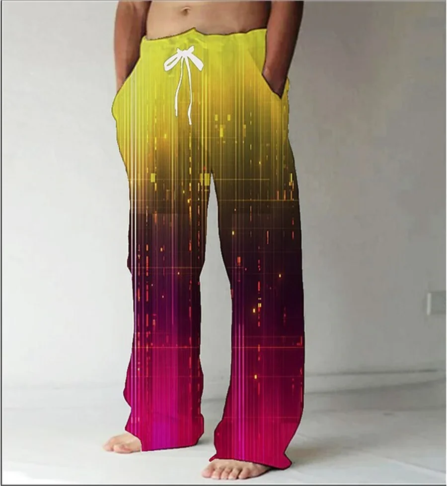 New cross-border drawstring elastic waist straight leg pants with flame pattern 3D printed casual oversized sports pants