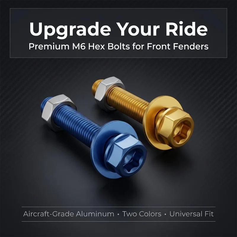 Blue/Gold M6 Car Motorcycle Fairing Bolts Aluminum Alloy Hex Screws for Front Fender Anti-Rust Decorative Fasteners 5sets
