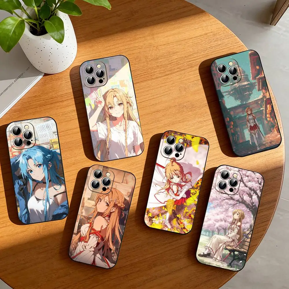 Asuna Yuuki Anime Phone Case For iPhone 17,16,15,14,13,12,11 Plus,Pro Max,XS,Soft Silicone Black Cover