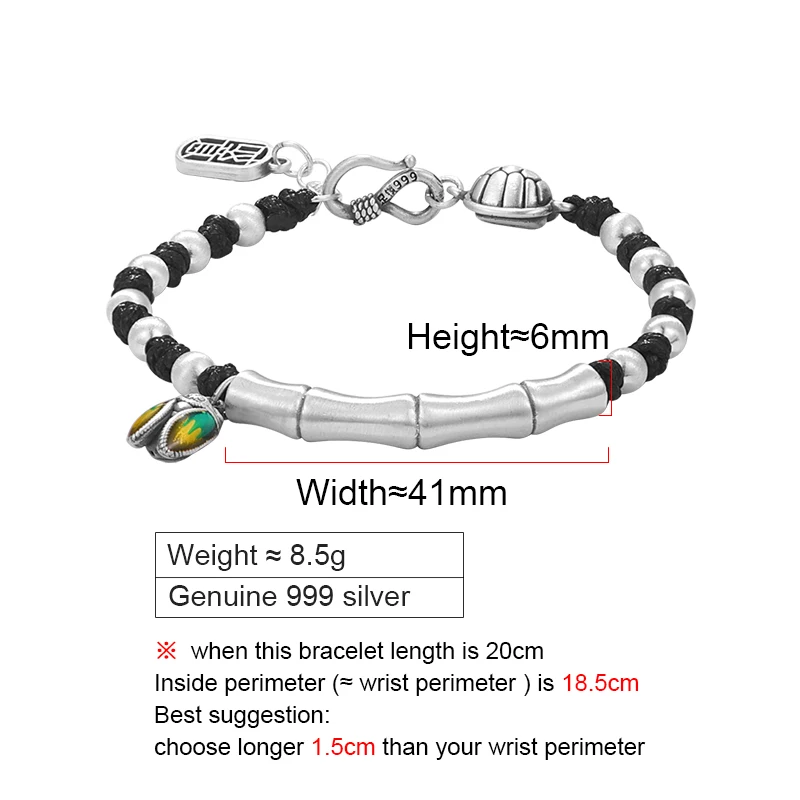 ZABRA S999 Sterling Silver Bamboo Bracelet Blockbuster for Men and Women