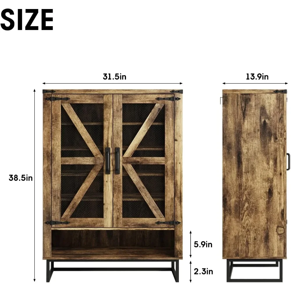 Farmhouse with Door, 6-story Shoe Rack and Shoe Cabinet with Adjustable Shelves and Metal Legs, Rural Shoe Cabinet