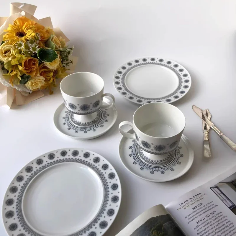 L Snow Flower Coffee Cup, Saucer Dessert Set