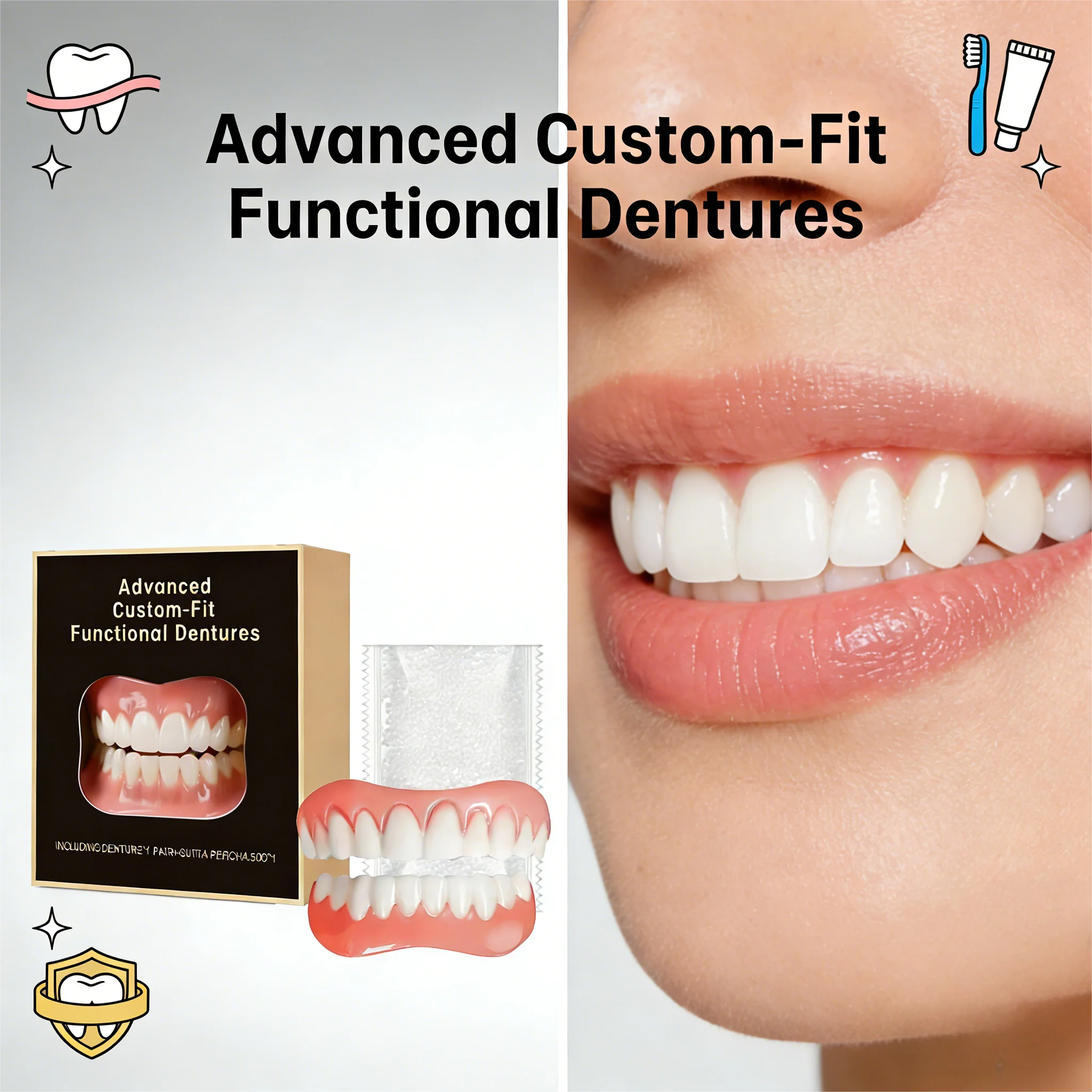 

False Teeth Silicone Set Upper Lower Veneers Custom Fit Orthodontic Perfect Laugh Dentures Functional Dentures Oral Hygiene Care