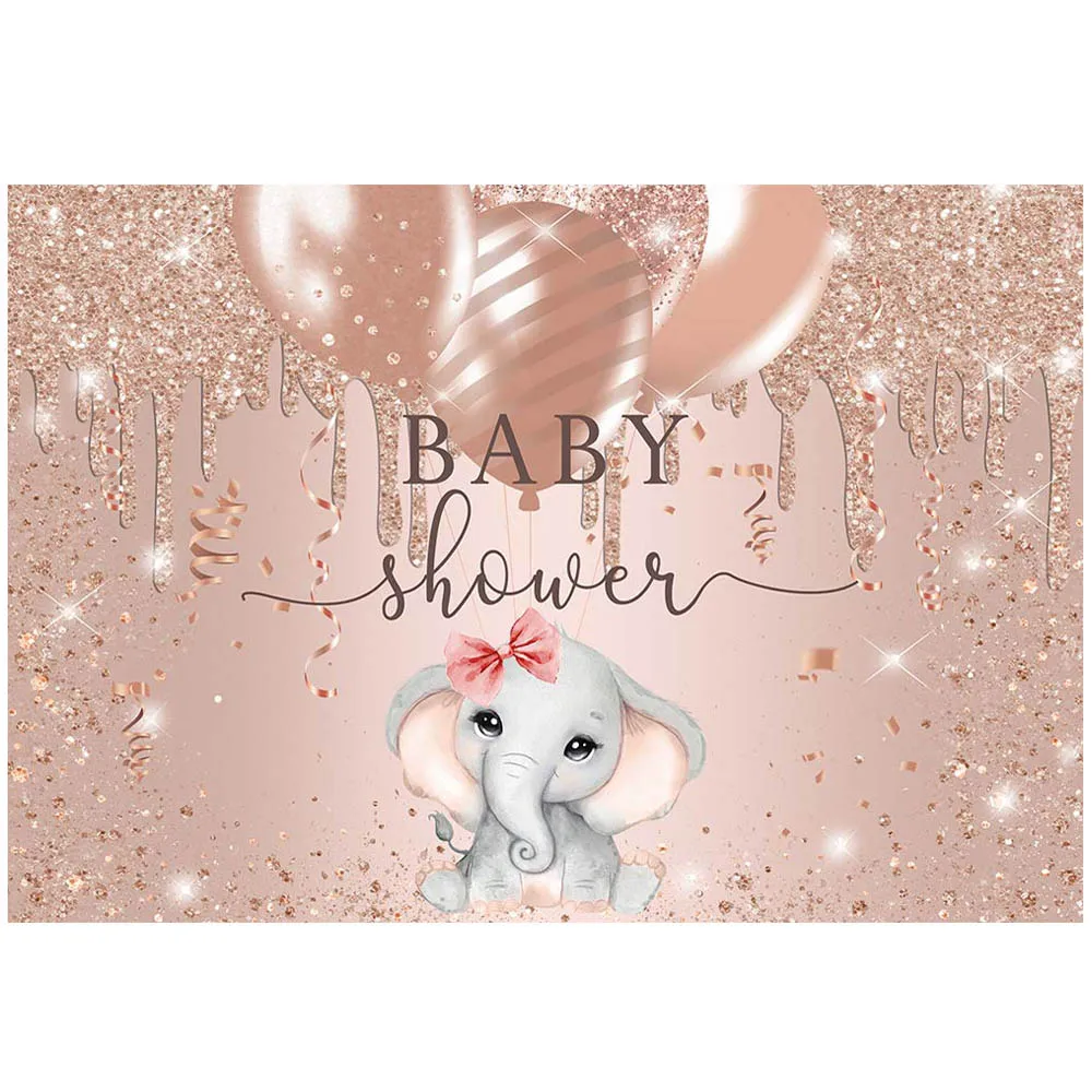 Mocsicka Baby Shower Backdrop Rose Gold Glitter Balloon Elephant Photography Background Girl Birthday Party Decoration Backdrops