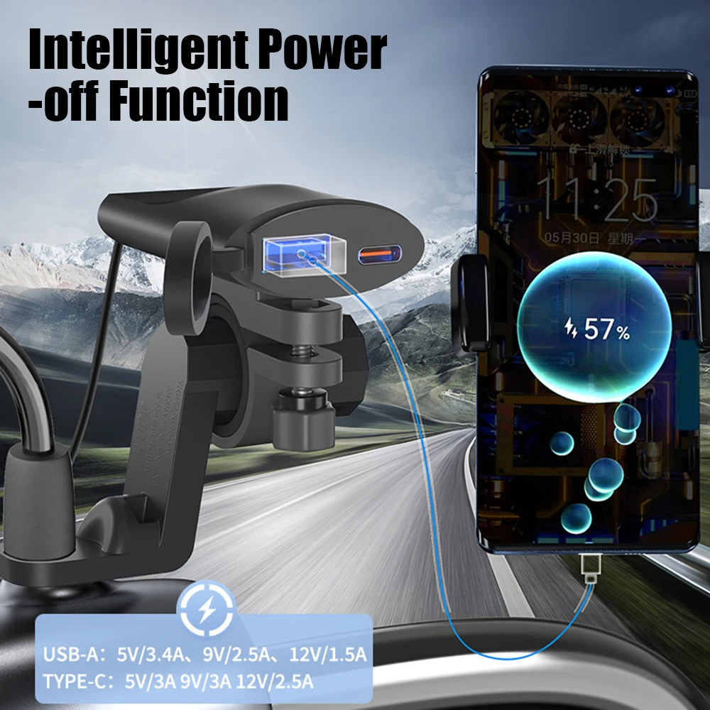 오토바이 전원 어댑터, 24V 12V USB 충전기, 30W QC 3.0 USB C타입 포트 소켓, 전기 방수 커버, 오토바이 액세서리