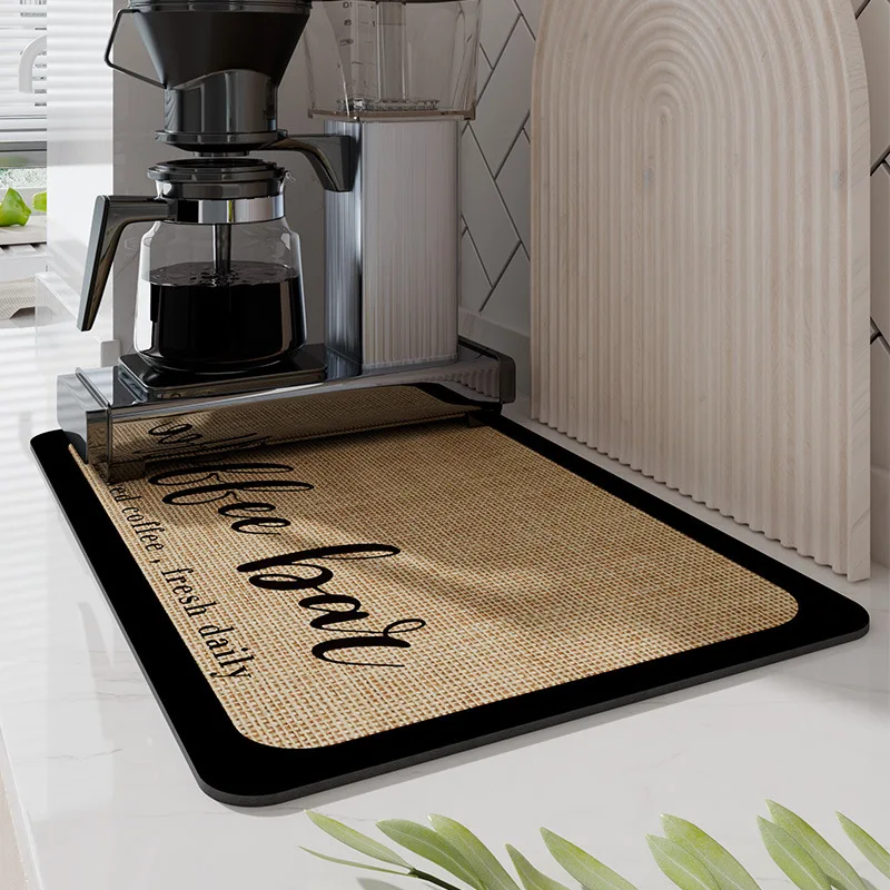 Coffee Mat Coffee Maker Espresso Machine Mat Kitchen Accessories for Countertops Bar Table Absorbent Dish Drying Coffeware