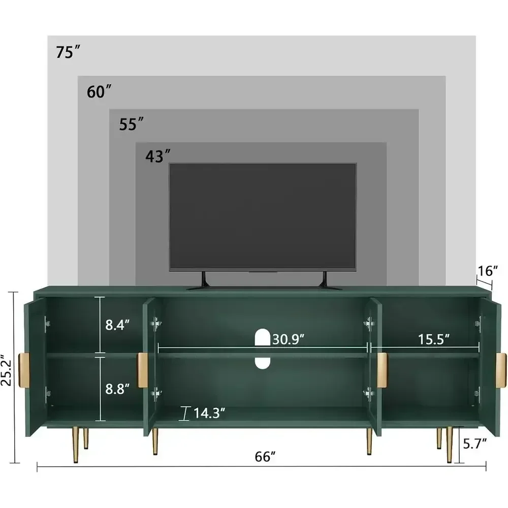 66 Minimalist TV Stand for 75 TVs, Adjustable Shelves, Green Entertainment Center for Living Room or Bedroom